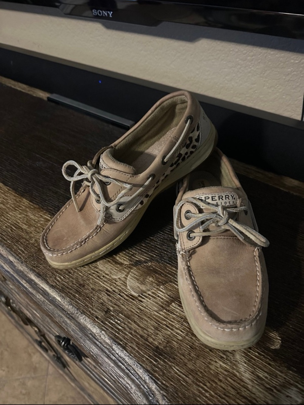 Sperry Women's Tan Boat Shoes with Leopard Accent